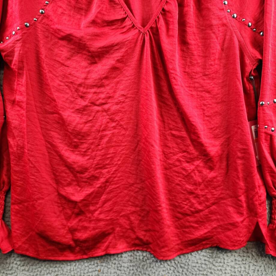 Vince Camuto Embroidered V-Neck Long Sleeve Blouse Women's S Ultra Red Pullover