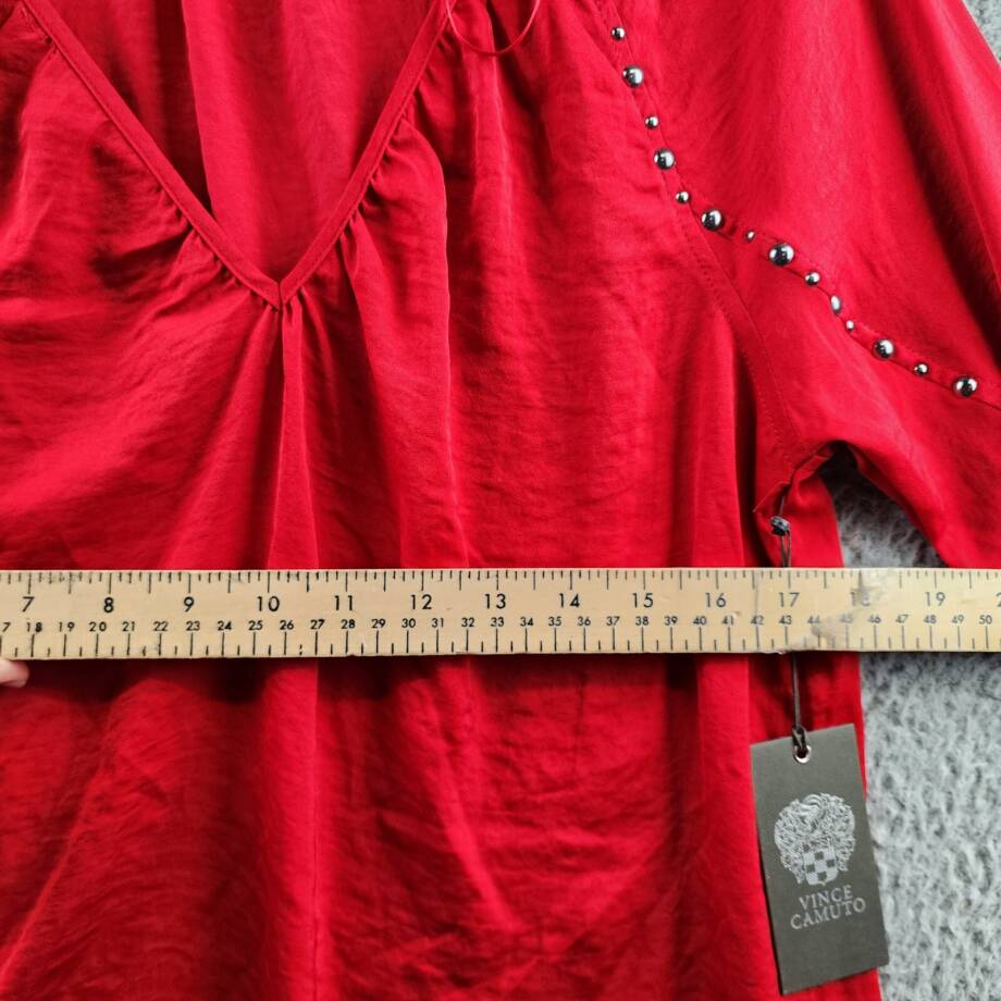 Vince Camuto Embroidered V-Neck Long Sleeve Blouse Women's S Ultra Red Pullover