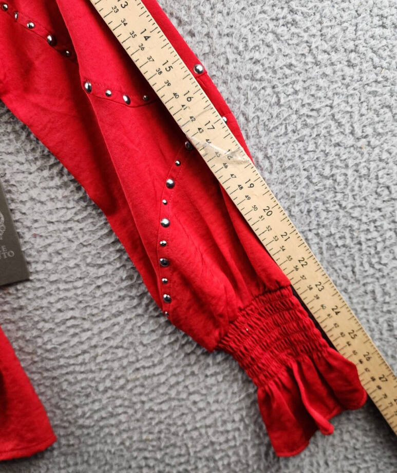 Vince Camuto Embroidered V-Neck Long Sleeve Blouse Women's S Ultra Red Pullover