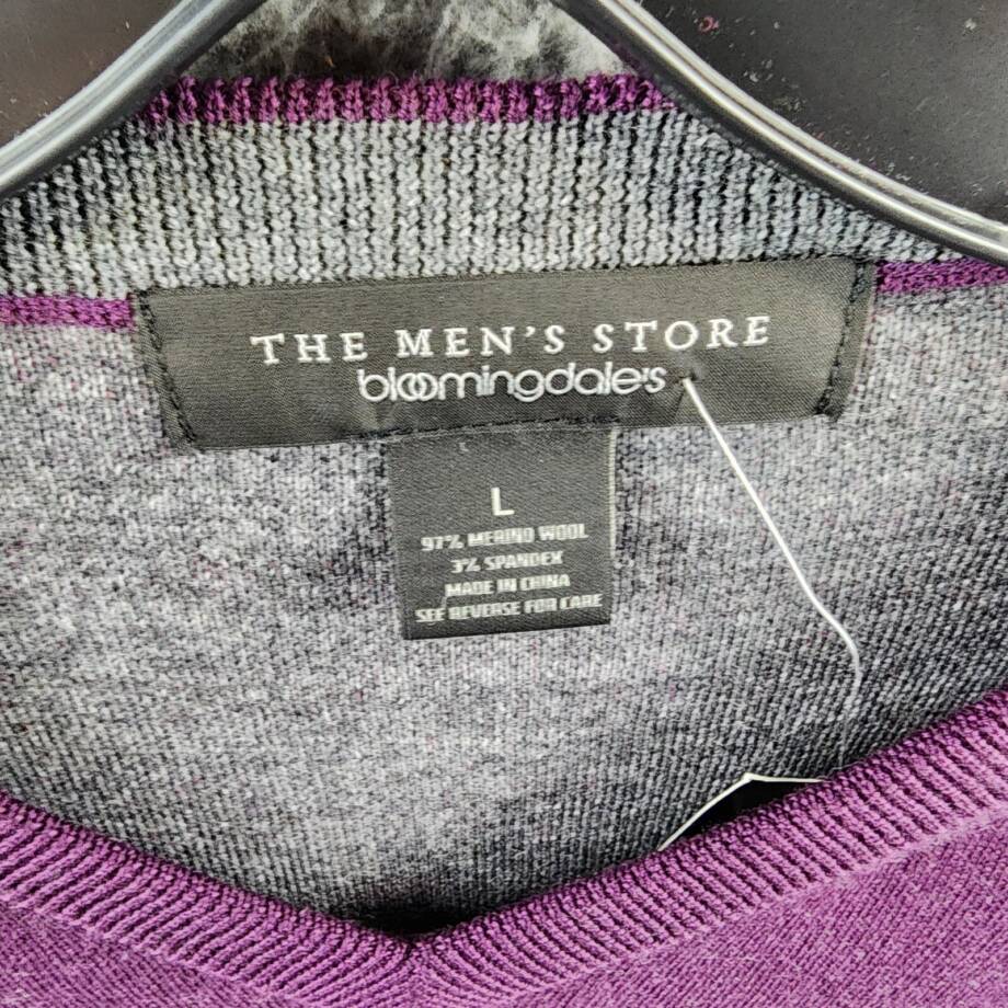The Men's Store Merino Wool Blend Sweater Men's L Mulberry/Charcoal Pullover L/S