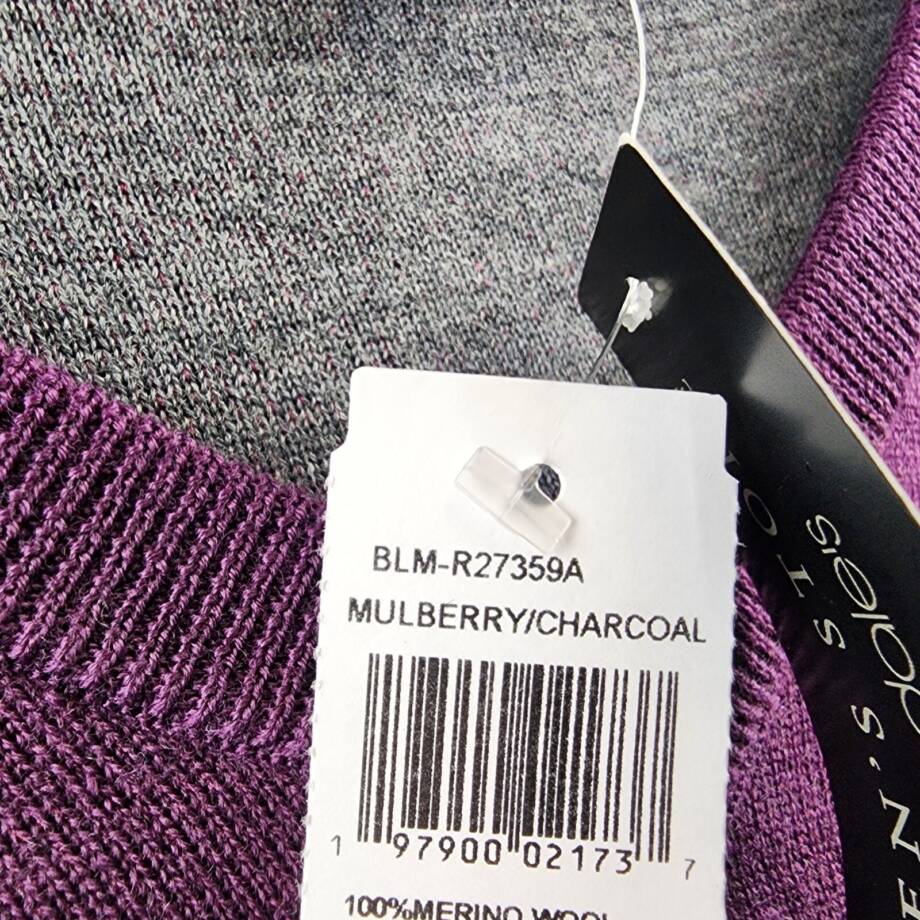 The Men's Store Merino Wool Blend Sweater Men's L Mulberry/Charcoal Pullover L/S