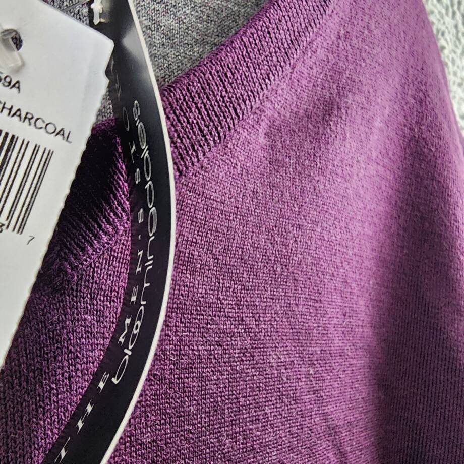 The Men's Store Merino Wool Blend Sweater Men's L Mulberry/Charcoal Pullover L/S