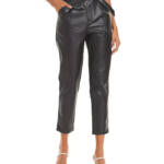 Lucy Paris Faux Leather Paperbag-Waist Pants Womens XS Black Pleated Zip Closure