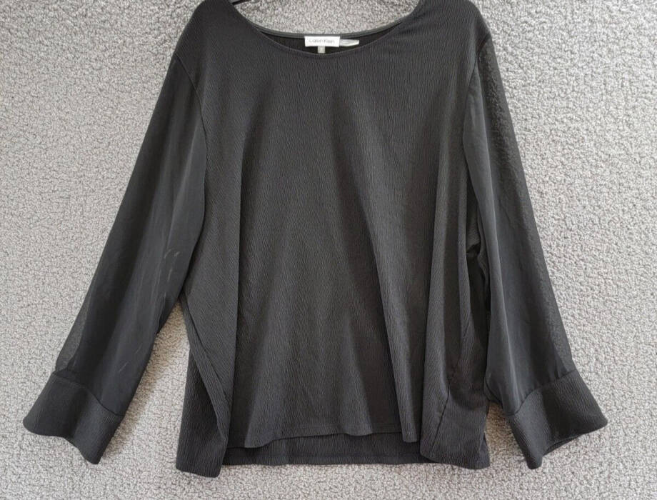 Calvin Klein Plus Size Sheer-Sleeve Crewneck Blouse Women's 3X Black Pullover
