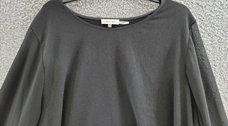 Calvin Klein Plus Size Sheer-Sleeve Crewneck Blouse Women's 3X Black Pullover