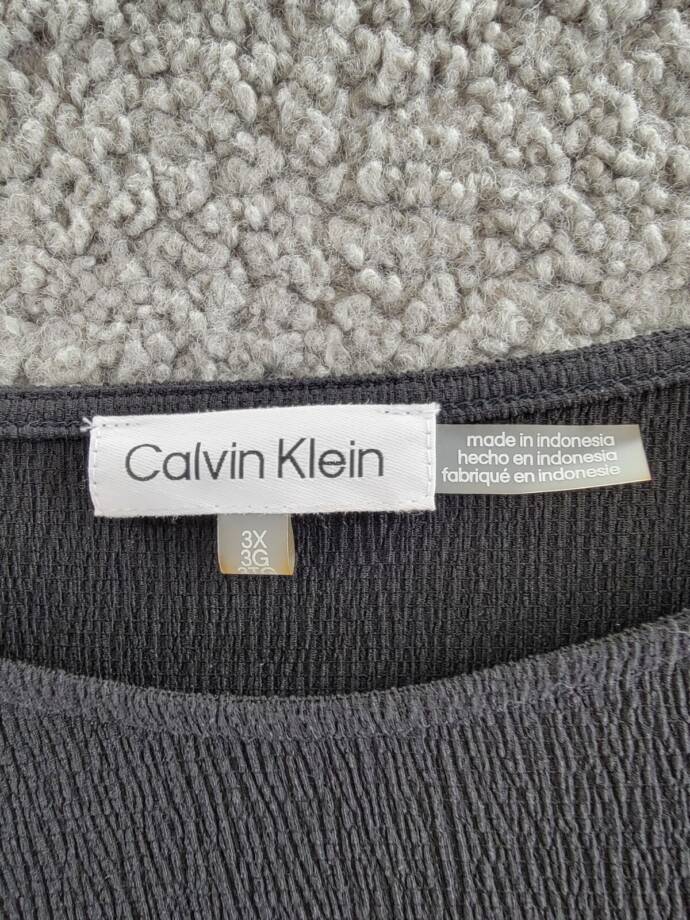 Calvin Klein Plus Size Sheer-Sleeve Crewneck Blouse Women's 3X Black Pullover