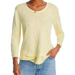 Wilt Scoop Neck Tee Women's L Buttercup Heather Raw Hem Quarter Sleeve Pullover