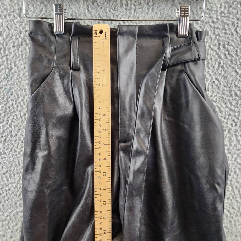 Lucy Paris Faux Leather Paperbag-Waist Pants Womens XS Black Pleated Zip Closure