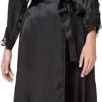Flora by Flora Nikrooz Stella Satin Venise Trim Robe Womens S/M Black Collarless