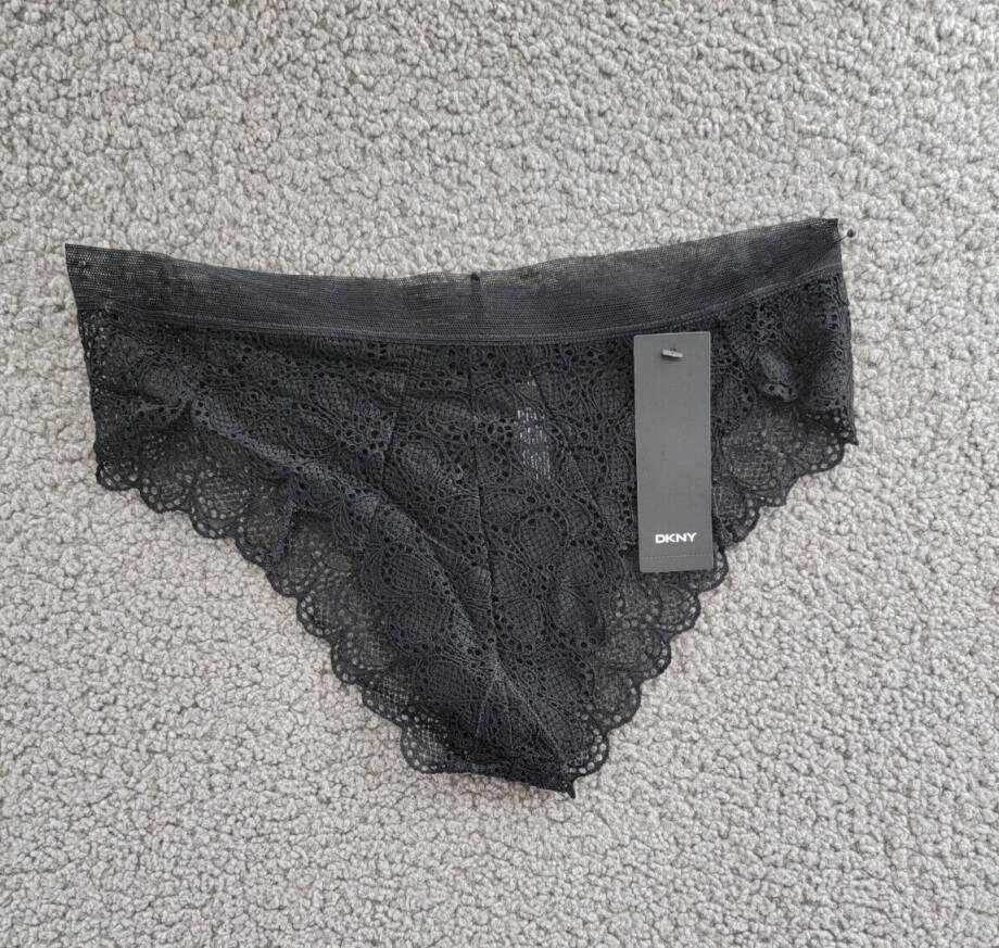 DKNY Superior Lace Mesh-Waist Bikini Underwear Women's M Black Elastic Waist