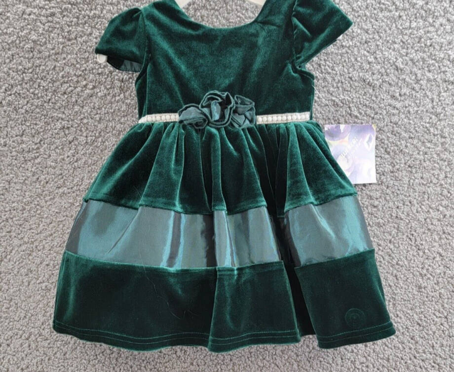 Blueberi Boulevard Pearl Rosette Flare Dress Baby Girls 3-6Mos Hunter Green S/S