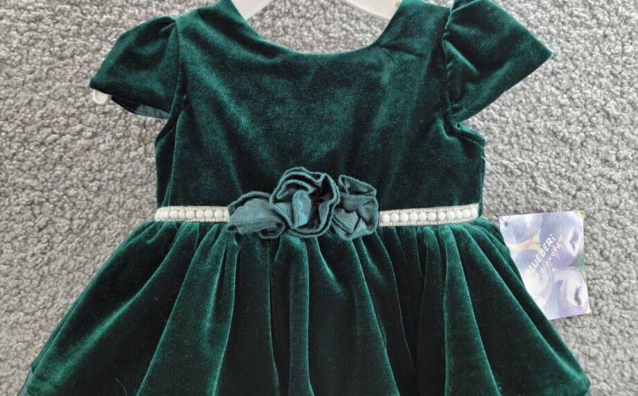 Blueberi Boulevard Pearl Rosette Flare Dress Baby Girls 3-6Mos Hunter Green S/S