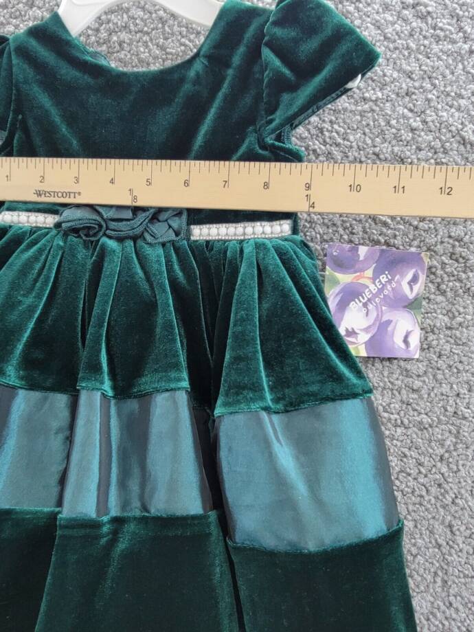 Blueberi Boulevard Pearl Rosette Flare Dress Baby Girls 3-6Mos Hunter Green S/S