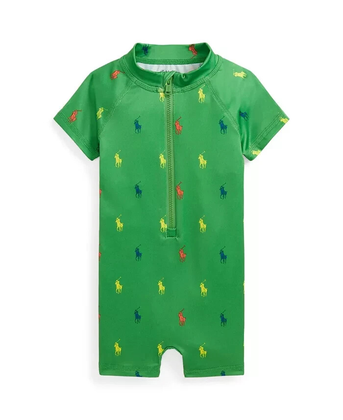 Ralph Lauren Performance Rash Guard Shortall Baby Boys 3-6M Preppy Green Logo