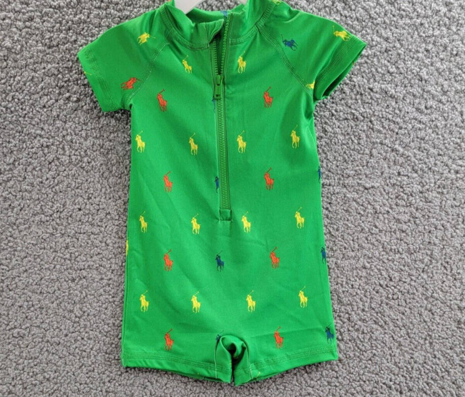 Ralph Lauren Performance Rash Guard Shortall Baby Boys 3-6M Preppy Green Logo