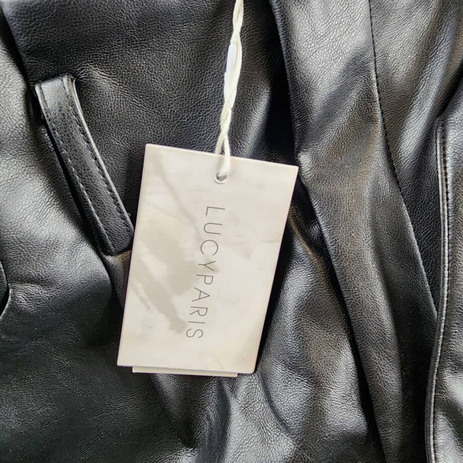 Lucy Paris Faux Leather Paperbag-Waist Pants Womens XS Black Pleated Zip Closure