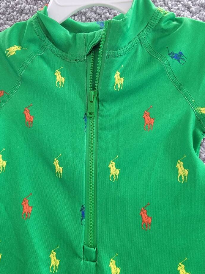 Ralph Lauren Performance Rash Guard Shortall Baby Boys 3-6M Preppy Green Logo
