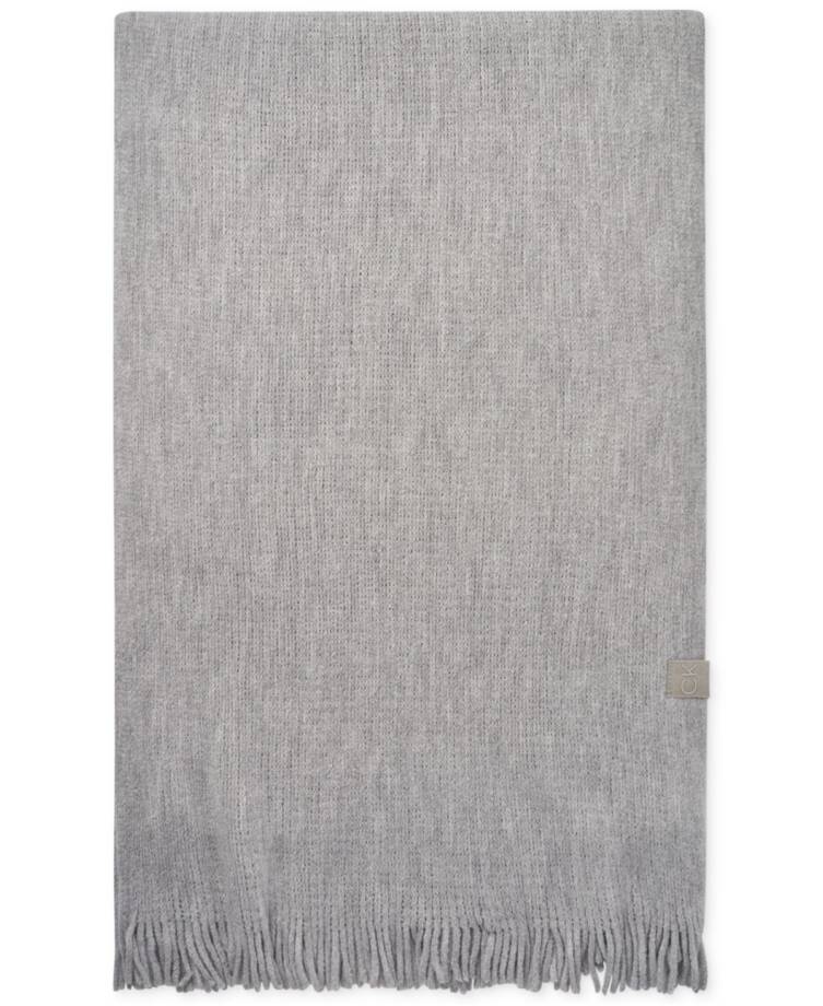 Calvin Klein Supersoft Wrap Scarf with Logo Tab Women's One Size Heather Gray