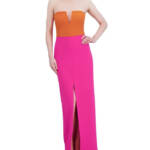 BCBGMAXAZRIA Color Blocked Strapless Gown Women's 0 Orange/Pink Back Zip Closure