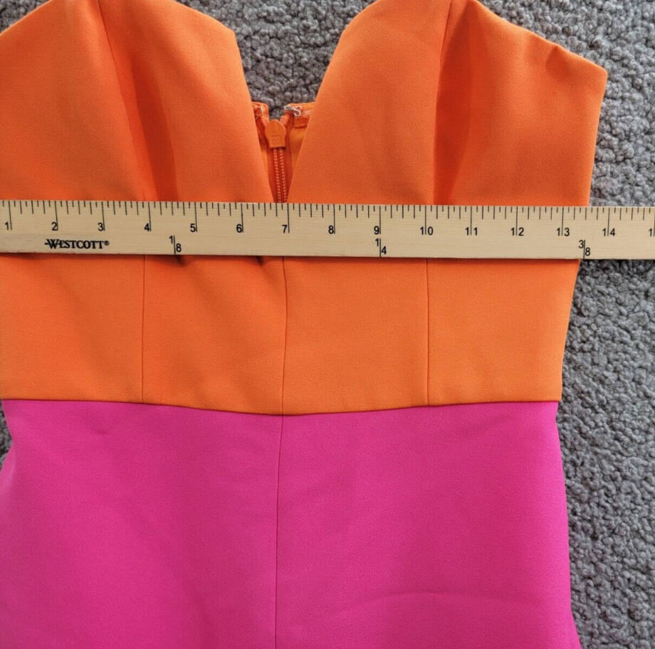 BCBGMAXAZRIA Color Blocked Strapless Gown Women's 0 Orange/Pink Back Zip Closure