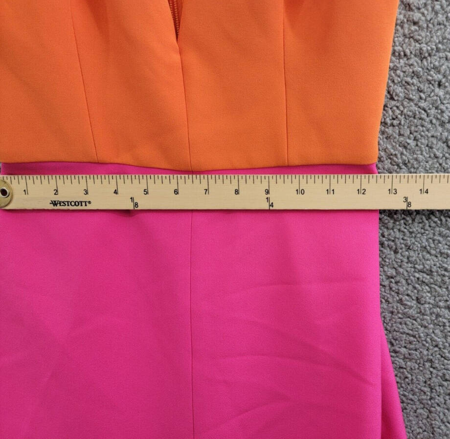 BCBGMAXAZRIA Color Blocked Strapless Gown Women's 0 Orange/Pink Back Zip Closure