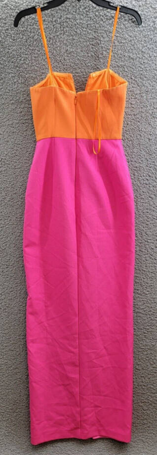 BCBGMAXAZRIA Color Blocked Strapless Gown Women's 0 Orange/Pink Back Zip Closure