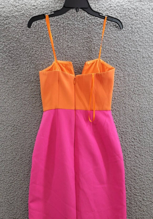 BCBGMAXAZRIA Color Blocked Strapless Gown Women's 0 Orange/Pink Back Zip Closure