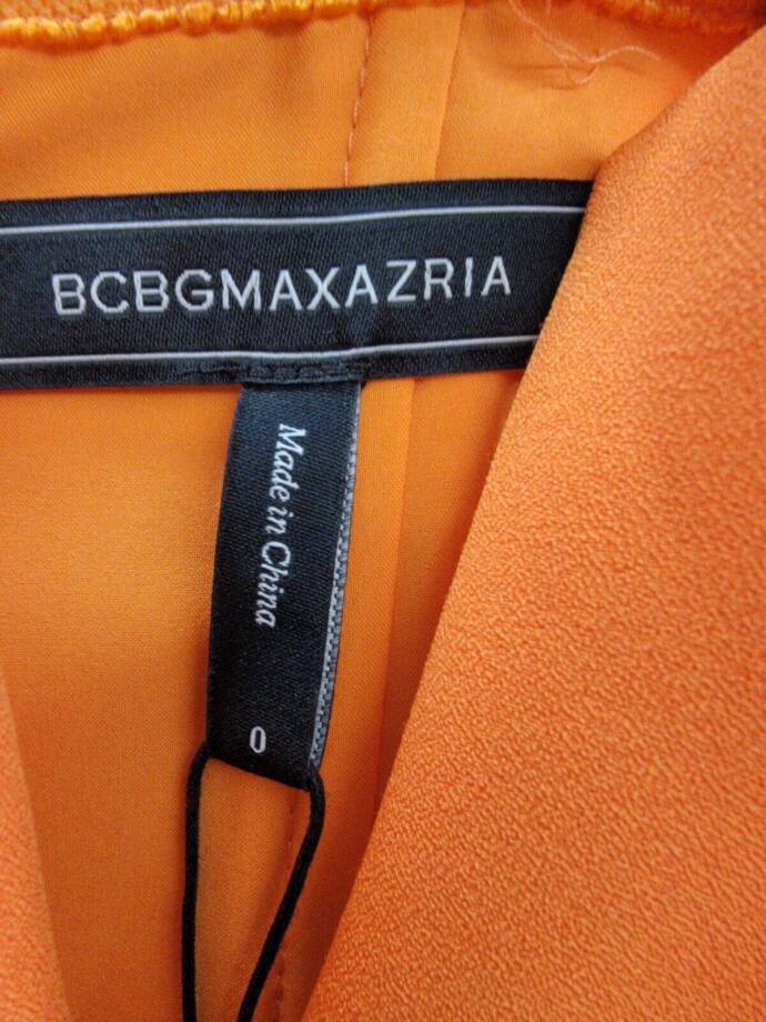 BCBGMAXAZRIA Color Blocked Strapless Gown Women's 0 Orange/Pink Back Zip Closure