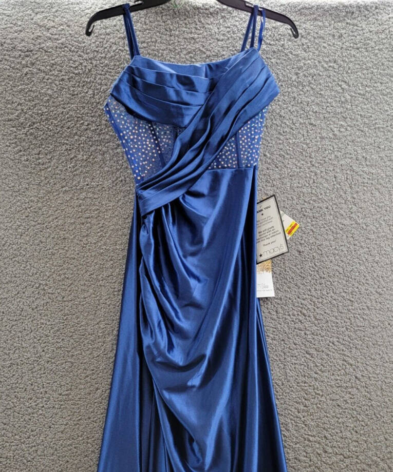 Say Yes Pleated Illusion-Trim Corset Sleeveless Gown Juniors' 1/2 Navy Back Zip