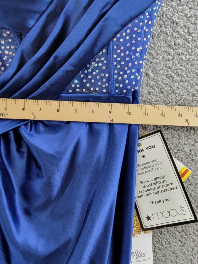 Say Yes Pleated Illusion-Trim Corset Sleeveless Gown Juniors' 1/2 Navy Back Zip
