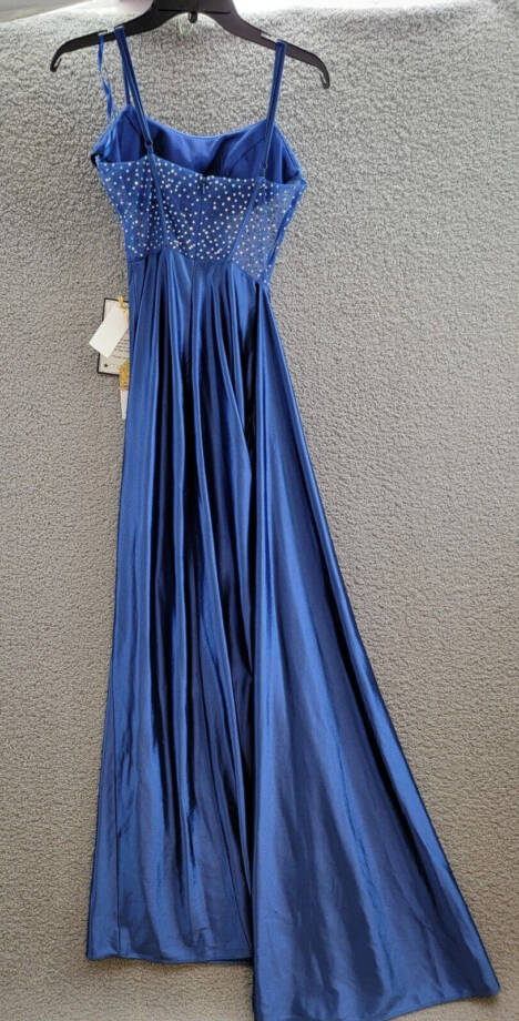 Say Yes Pleated Illusion-Trim Corset Sleeveless Gown Juniors' 1/2 Navy Back Zip