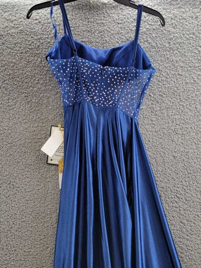 Say Yes Pleated Illusion-Trim Corset Sleeveless Gown Juniors' 1/2 Navy Back Zip