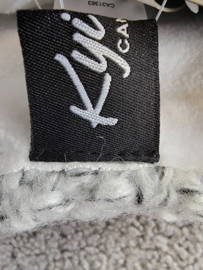 Kyi Kyi Knitted Faux Fur Pom Pom Beanie Hat Women's Silver/Gray Ribbed Hem