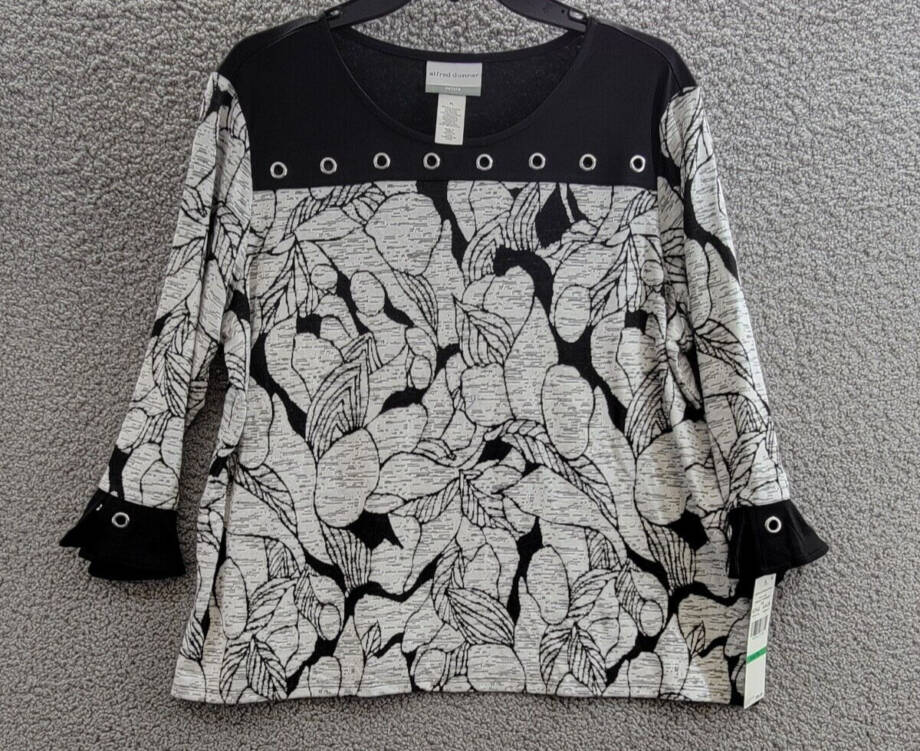 Alfred Dunner Petite World Traveler Floral Jacquard Bordered Top Womens PL Multi