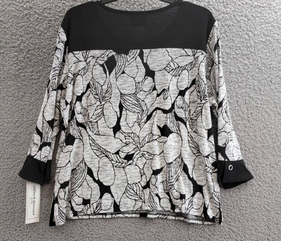Alfred Dunner Petite World Traveler Floral Jacquard Bordered Top Womens PL Multi