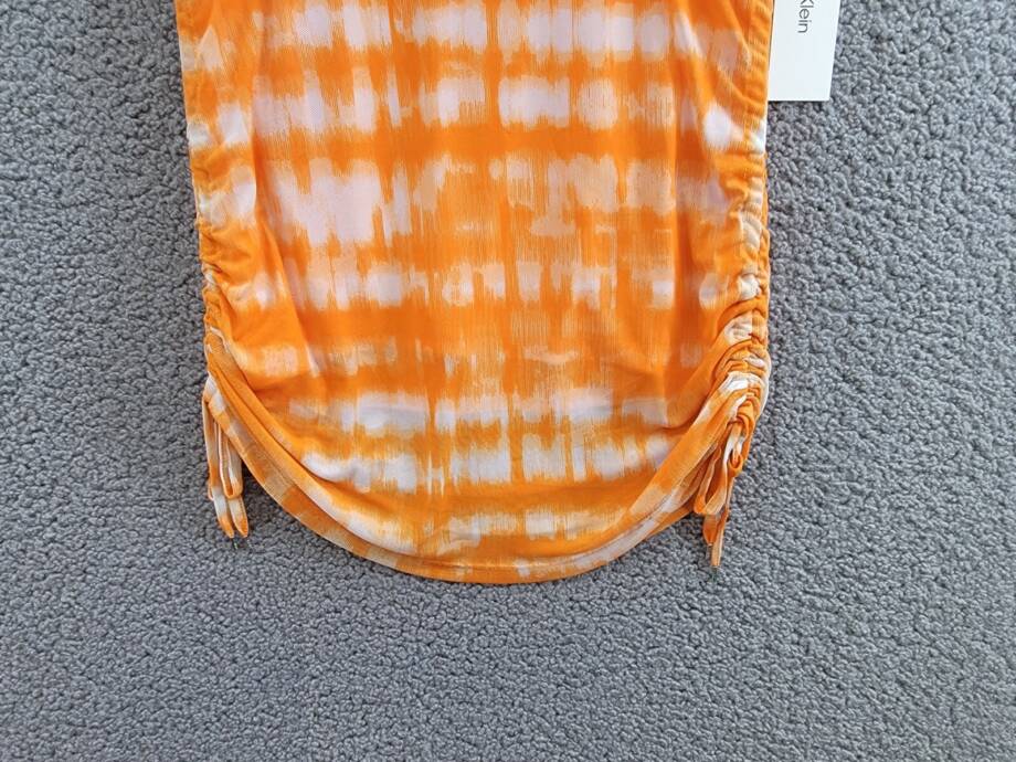 Calvin Klein Drawstring-Side Printed Top Women's M Turmeric Combo Short Sleeve
