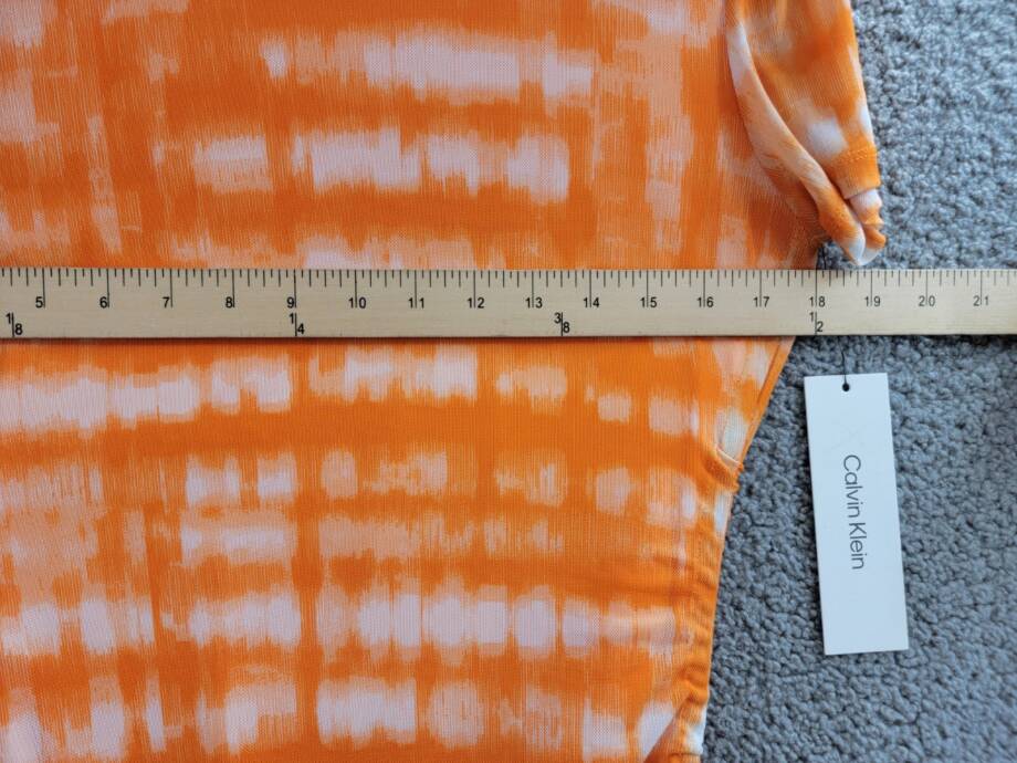 Calvin Klein Drawstring-Side Printed Top Women's M Turmeric Combo Short Sleeve