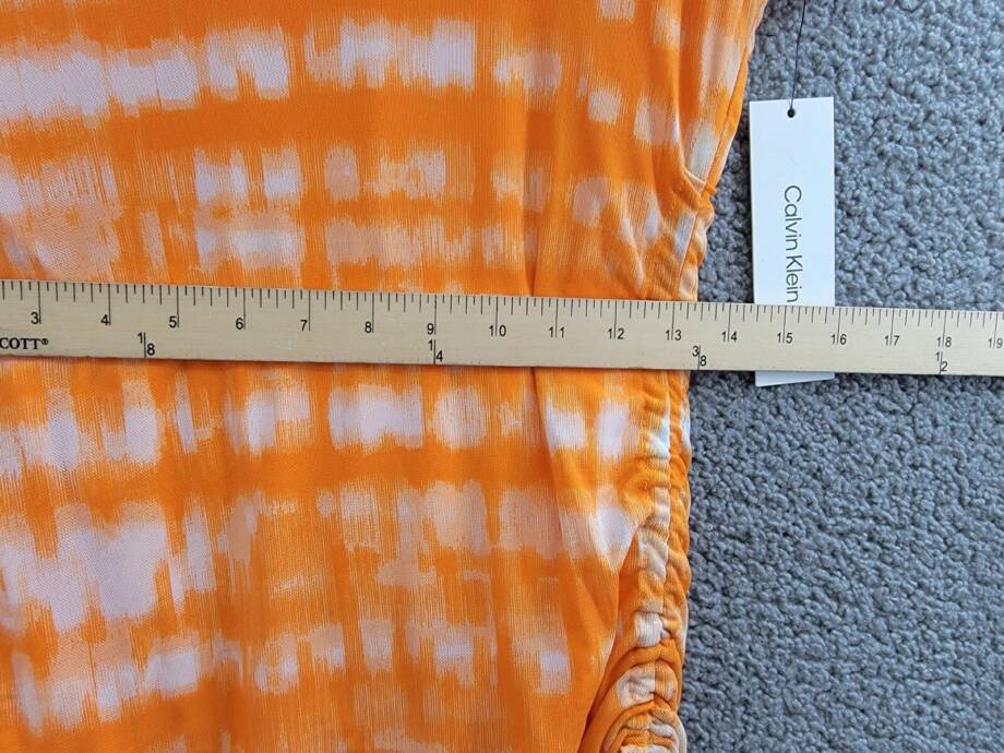 Calvin Klein Drawstring-Side Printed Top Women's M Turmeric Combo Short Sleeve