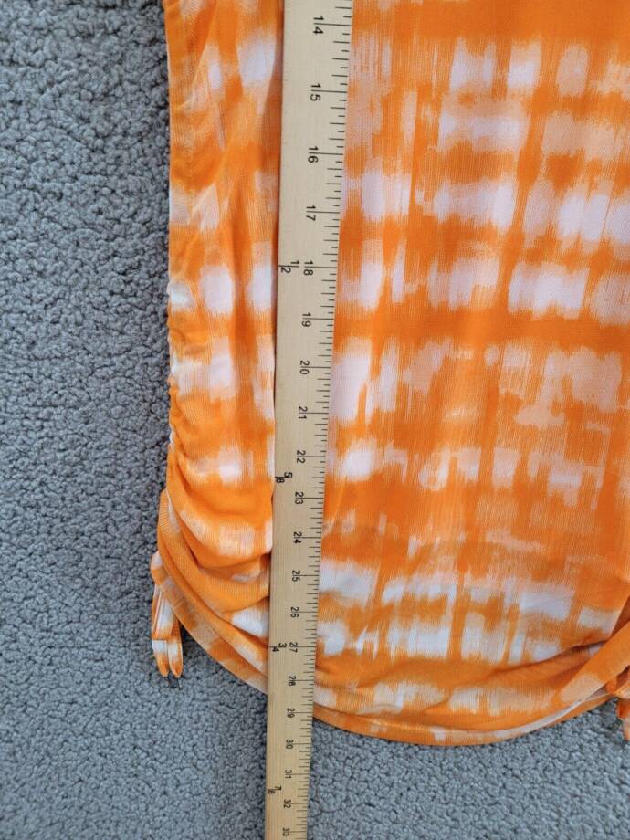 Calvin Klein Drawstring-Side Printed Top Women's M Turmeric Combo Short Sleeve