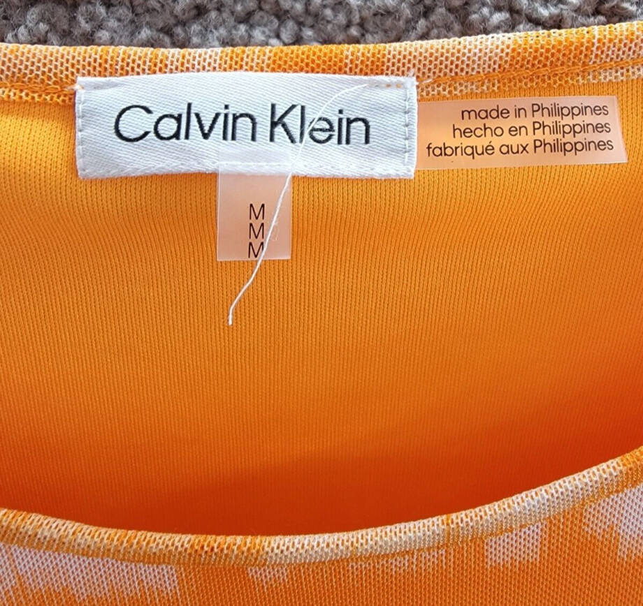 Calvin Klein Drawstring-Side Printed Top Women's M Turmeric Combo Short Sleeve