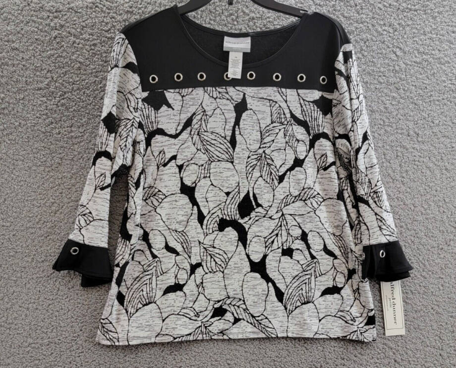 Alfred Dunner Petite World Traveler Floral Jacquard Bordered Top Womens PS Multi