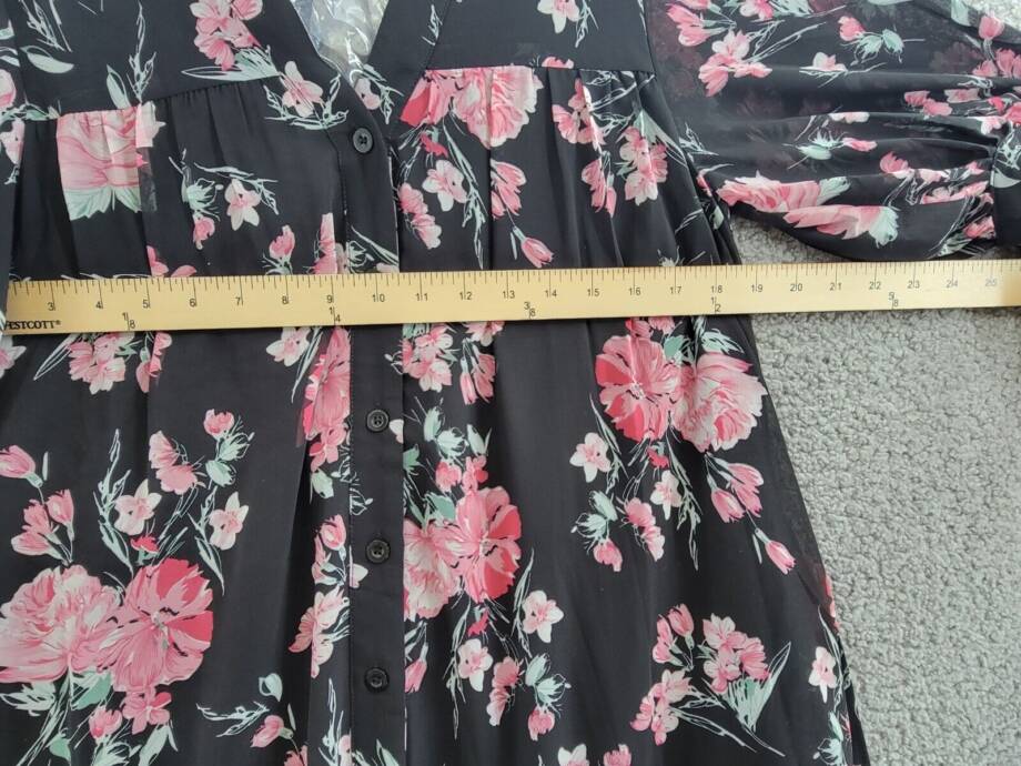 Gracia Floral Print Belted Dress Women's S Black Multi V-Neck Half Sleeve Button