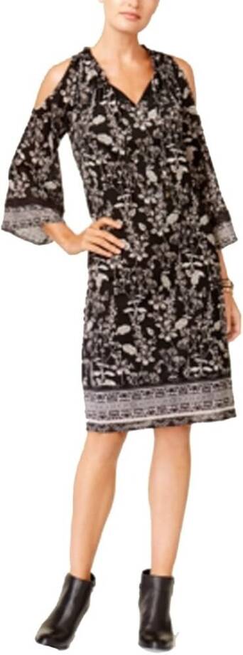 Style & Co Cold Shoulder Peasant Dress Women's XXL Nocturnal Black 3/4 Sleeve