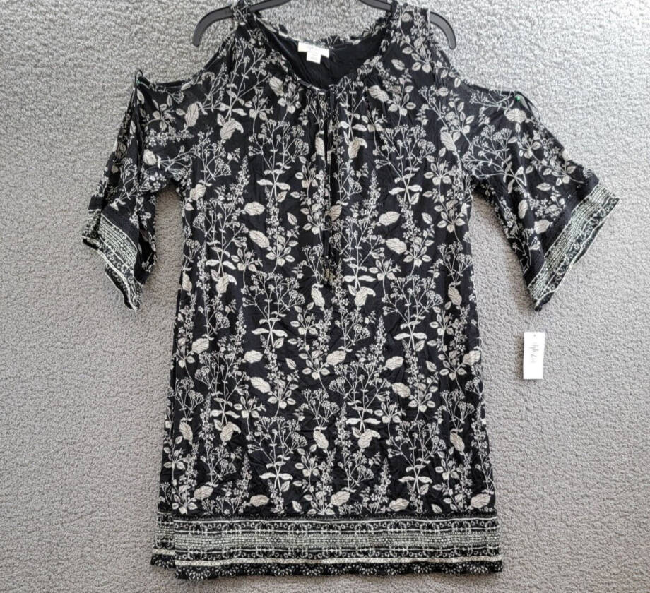 Style & Co Cold Shoulder Peasant Dress Women's XXL Nocturnal Black 3/4 Sleeve