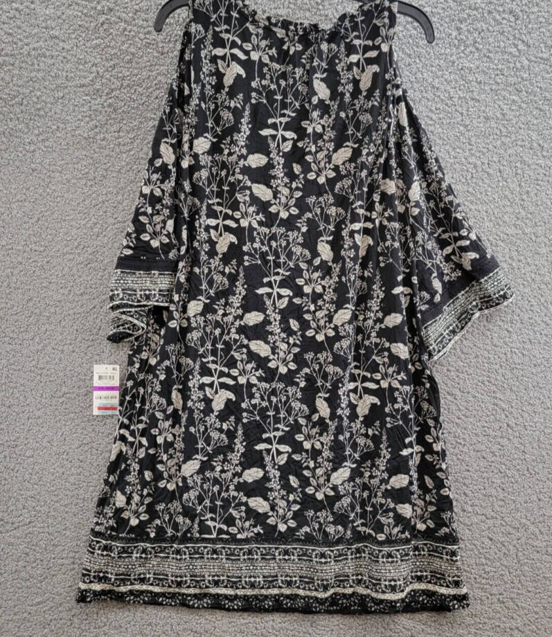 Style & Co Cold Shoulder Peasant Dress Women's XXL Nocturnal Black 3/4 Sleeve