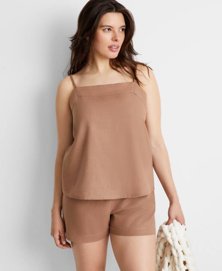 State of Day Sleeveless Linen Blend Pajama Top Women's S Natural Umber Pullover