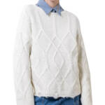 Moon River Destroyed Cable Sweater Women's XS/S Ivory Boat Neck Ribbed Hemline