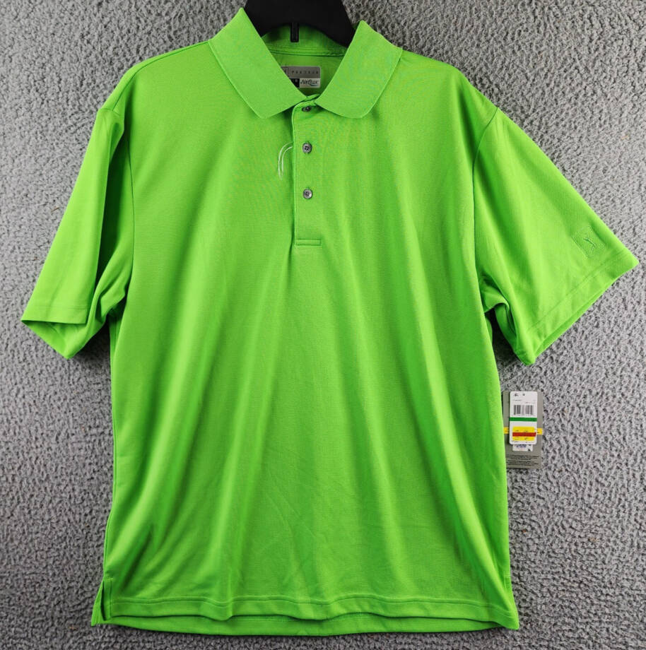 PGA TOUR Airflux Solid Mesh Short Sleeve Golf Polo Shirt Men's L Green Flash