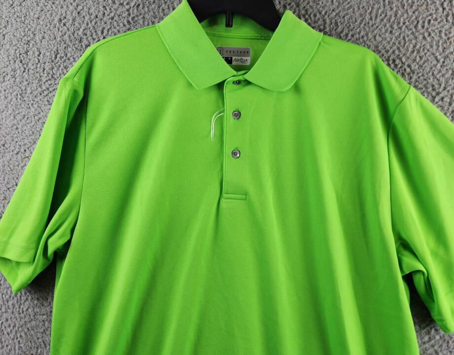 PGA TOUR Airflux Solid Mesh Short Sleeve Golf Polo Shirt Men's L Green Flash