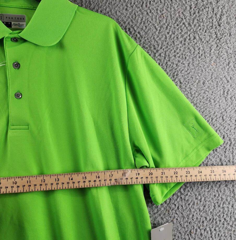 PGA TOUR Airflux Solid Mesh Short Sleeve Golf Polo Shirt Men's L Green Flash
